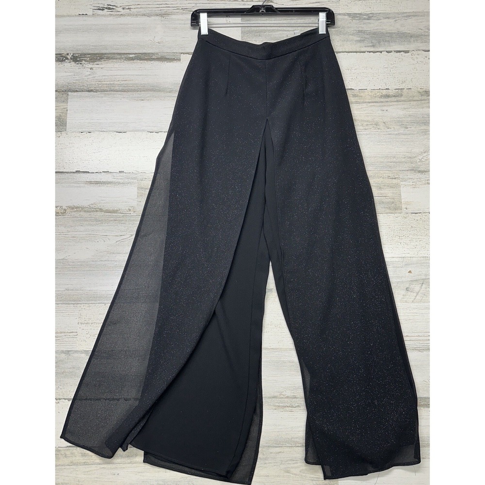 J.R. Nites by Caliendo Womens Sz 4 Black Pants‎ Sparkle Sheer Overlay Wide Leg